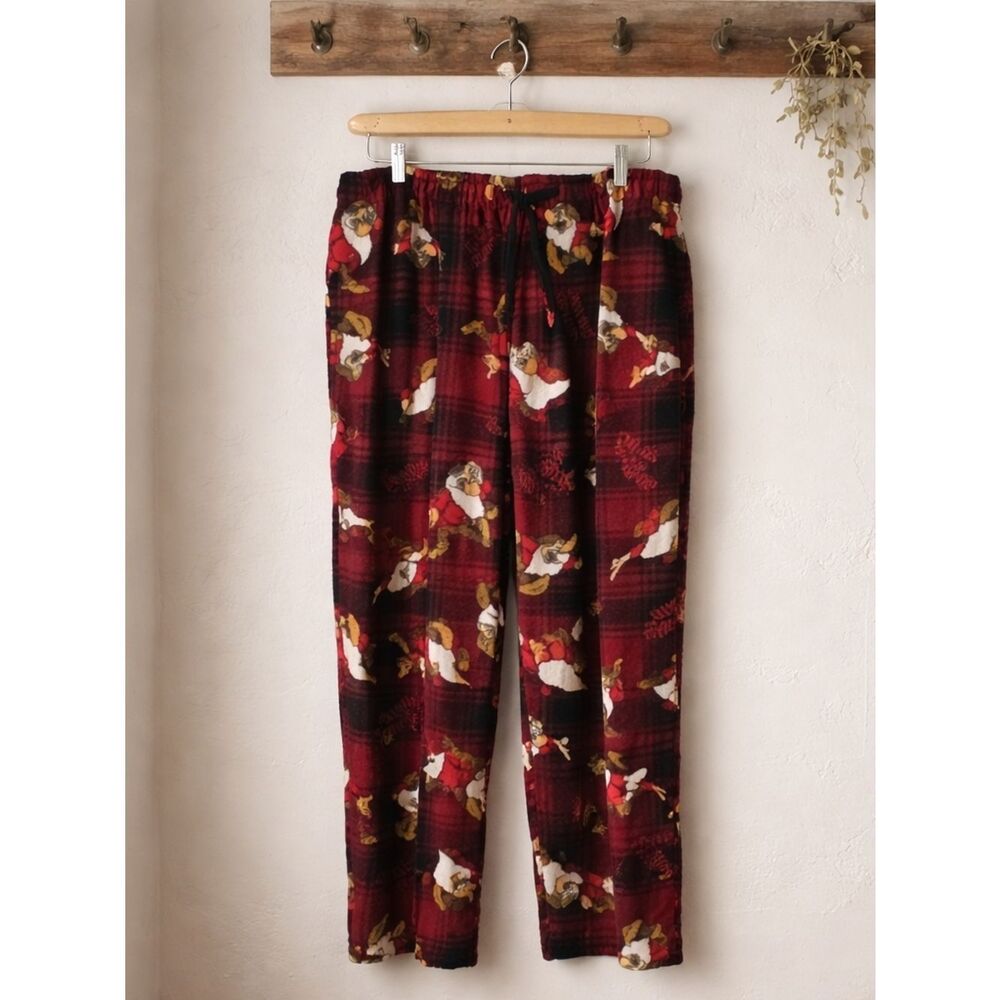 Disney Red Plaid Fleece Pants with Gold Logo